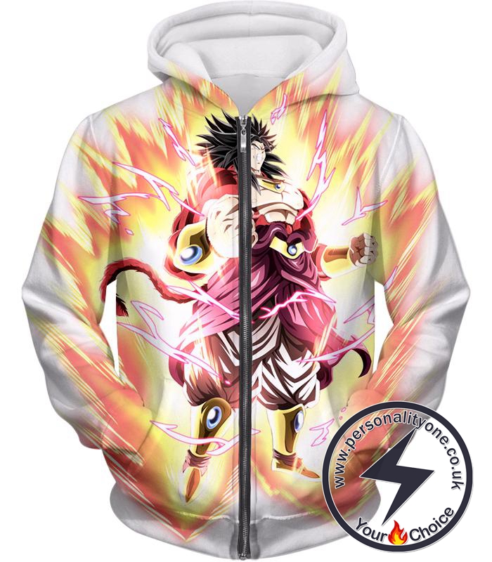 Dragon Ball Super Legendary Saiyan Warrior Broly Ultra Instinct Rising Awesome White Zip Up Hoodie